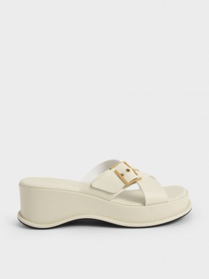Πεδιλα Πλατφορμεσ Charles And Keith Buckled Crossover ασπρα | 47386-QZBU