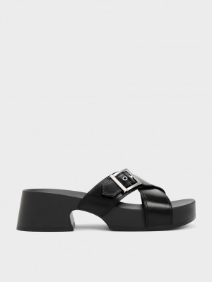 Πεδιλα Πλατφορμεσ Charles And Keith Buckled Crossover μαυρα | 31720-DKMQ