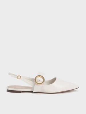 Παπουτσια Μπαλαρινεσ Charles And Keith Buckled λουρακια Slingback ασπρα | 43679-VXQR