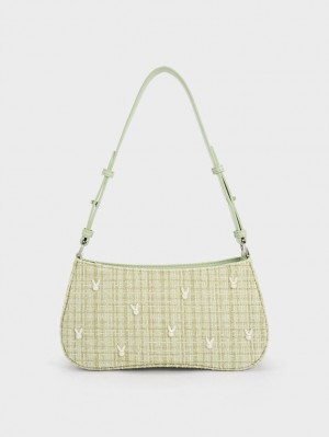 τσάντεσ ώμου Charles And Keith Bunny Tweed πρασινο | 09125-AIZJ
