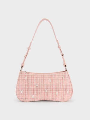 τσάντεσ ώμου Charles And Keith Bunny Tweed ροζ | 67418-UDCA