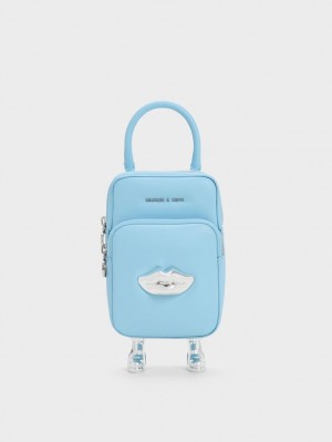τσάντεσ χιαστί Charles And Keith Calliope Double Pocket ανοιχτο μπλε | 59168-RKWQ