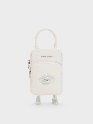 τσάντεσ χιαστί Charles And Keith Calliope Double Pocket ασπρα | 76128-EFHI