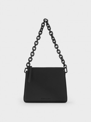 τσάντεσ χιαστί Charles And Keith Camelia Trapeze μαυρα | 86427-WAMP