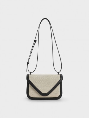 τσάντεσ χιαστί Charles And Keith Camelia καμβα Envelope Μπεζ | 68751-DELN