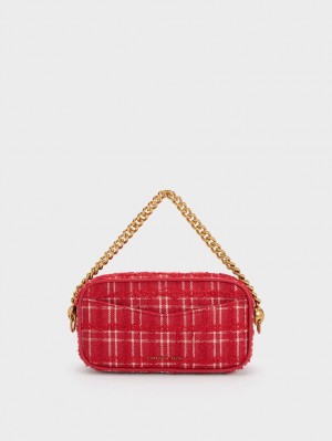 τσάντεσ χιαστί Charles And Keith Cayce Tweed Boxy κοκκινα | 01932-ZLIY