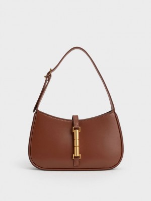 τσάντεσ ώμου Charles And Keith Cesia Metallic Accent καφε | 78630-DXZQ