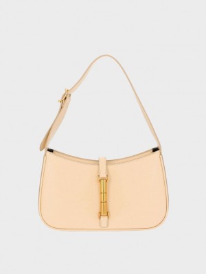 τσάντεσ ώμου Charles And Keith Cesia Metallic Accent Μπεζ | 59401-DJER