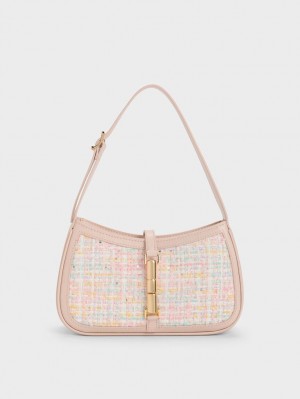 τσάντεσ ώμου Charles And Keith Cesia Metallic Accent Tweed ροζ | 16548-XZHF