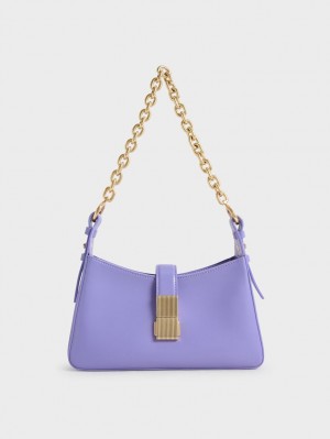τσάντεσ ώμου Charles And Keith Chain Handle μωβ | 01267-MBAS