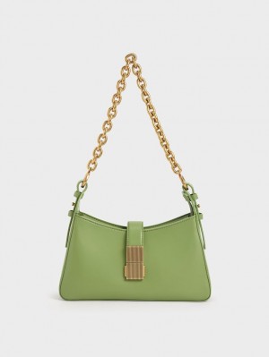 τσάντεσ ώμου Charles And Keith Chain Handle πρασινο | 18059-SKWL