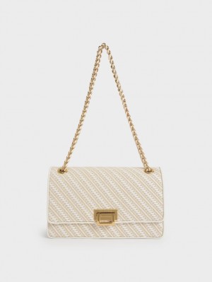 τσάντεσ ώμου Charles And Keith Chain Handle ασπρα | 64319-ESAL