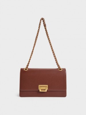 τσάντεσ ώμου Charles And Keith Chain Handle σοκολάτα | 69041-ZFVY