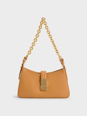 τσάντεσ ώμου Charles And Keith Chain Handle πορτοκαλι | 94306-GRYJ