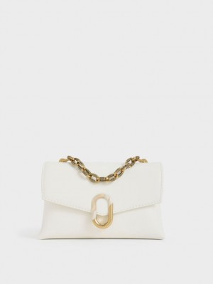 τσάντεσ χιαστί Charles And Keith Chain λουρακια Envelope ασπρα | 25064-SJYE