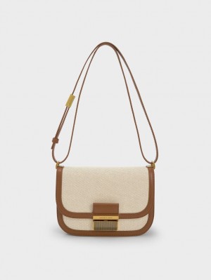 τσάντεσ χιαστί Charles And Keith Charlot καμβα καφε | 19026-UIWR