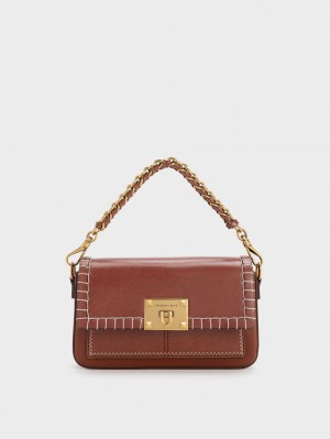 τσαντα χειροσ Charles And Keith Circe Stitch-Trim Top καφε | 31506-EWFM