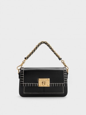 τσαντα χειροσ Charles And Keith Circe Stitch-Trim Top μαυρα | 12803-WMYJ