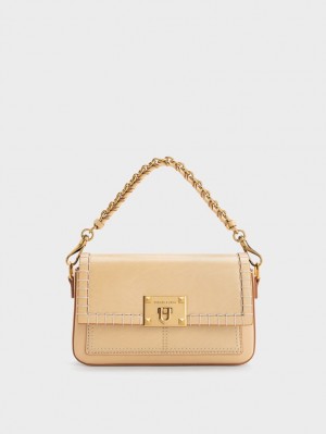 τσαντα χειροσ Charles And Keith Circe Stitch-Trim Top Μπεζ | 85264-ZMHS