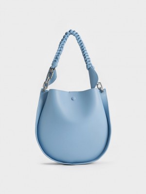 τσάντεσ ώμου Charles And Keith Cleona Braided Handle ανοιχτο μπλε | 52673-EWFX