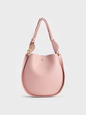 τσάντεσ ώμου Charles And Keith Cleona Braided Handle ανοιχτο ροζ | 10359-WCZG