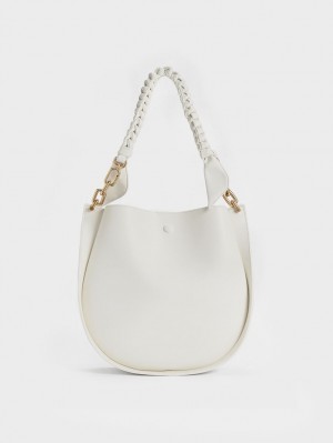 τσάντεσ ώμου Charles And Keith Cleona Braided Handle ασπρα | 93416-ROLJ