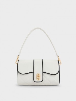 τσάντεσ χιαστί Charles And Keith Contrast-Trim Belted ασπρα | 63749-UCZE