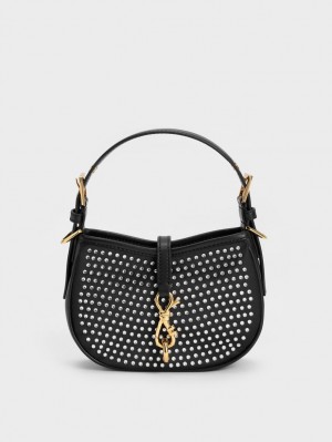 τσάντεσ ώμου Charles And Keith Crystal-Embellished Belted μαυρα | 29650-VGHS