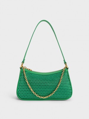 τσάντεσ ώμου Charles And Keith Crystal-Embellished Satin πρασινο | 21984-EKMI