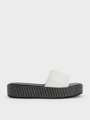 Πεδιλα Πλατφορμεσ Charles And Keith Crystal-Embellished ασπρα | 06835-ZHUS