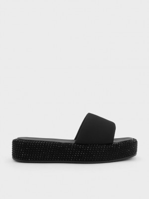 Πεδιλα Πλατφορμεσ Charles And Keith Crystal-Embellished νάιλον μαυρα | 34891-FCNE
