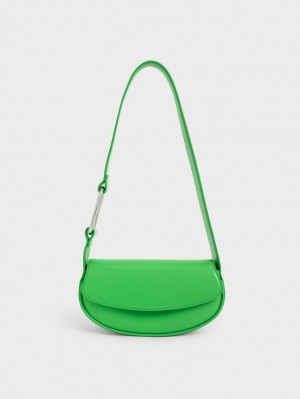 τσάντεσ ώμου Charles And Keith Curved Front Flap πρασινο | 10284-RPJO