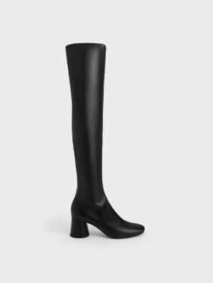 ψηλεσ μποτεσ Charles And Keith Cylindrical Heel Thigh μαυρα | 28697-KPHW