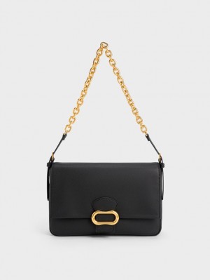 τσάντεσ ώμου Charles And Keith Daki Belted Trapeze μαυρα | 83702-NQVO
