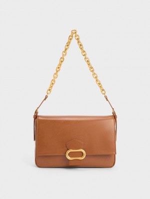 τσάντεσ ώμου Charles And Keith Daki Belted Trapeze σοκολάτα | 72450-QSMT