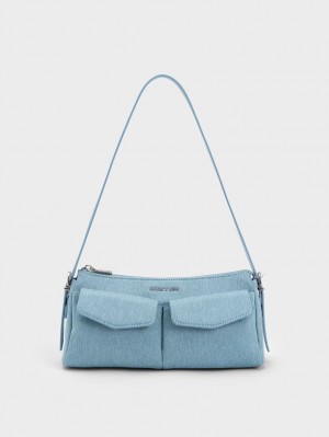 τσάντεσ ώμου Charles And Keith Double Pouch μπλε | 06275-RSTV