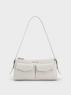 τσάντεσ ώμου Charles And Keith Double Pouch ασπρα | 38147-FGTV