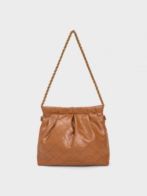 τσάντεσ ώμου Charles And Keith Duo Chain Handle σοκολάτα | 30284-NDTB