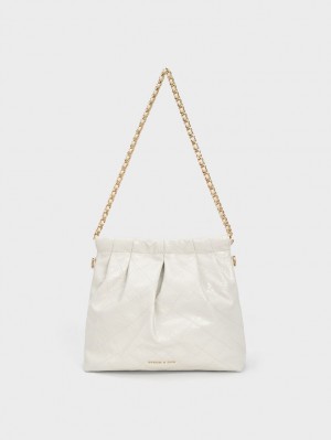τσάντεσ ώμου Charles And Keith Duo Chain Handle ασπρα | 97536-YVDQ