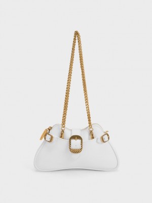 τσάντεσ ώμου Charles And Keith Eilith Chain-Handle Buckled ασπρα | 82165-LUTA