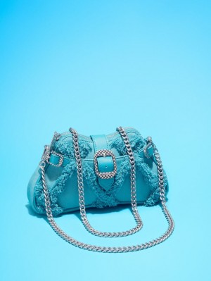 τσάντεσ ώμου Charles And Keith Eilith Chain-Handle Denim Buckled μπλε | 16032-FISD