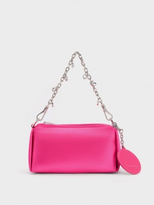 τσάντεσ χιαστί Charles And Keith Embellished Chain Handle Satin ροζ | 70932-SPAI
