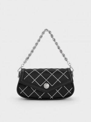 τσάντεσ ώμου Charles And Keith Este Chain Handle Satin μαυρα | 78429-GITZ