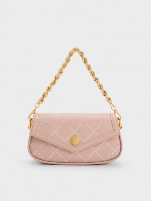 τσάντεσ ώμου Charles And Keith Este Chain Handle Satin Μπεζ | 78926-RLGC