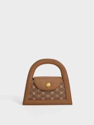 τσάντεσ χιαστί Charles And Keith Este Printed Trapeze σοκολάτα | 03967-XFQB
