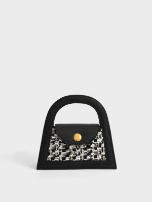 τσάντεσ χιαστί Charles And Keith Este Tweed Trapeze μαυρα | 69475-SJEH