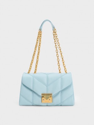 τσάντεσ χιαστί Charles And Keith Eudora Chevron Trapeze μπλε | 06329-OIAV