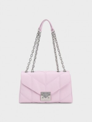 τσάντεσ χιαστί Charles And Keith Eudora Chevron Trapeze ροζ | 72605-ESUW