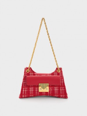 τσάντεσ ώμου Charles And Keith Eudora Tweed Sculptural κοκκινα | 73408-ESKW