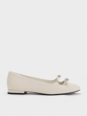 Παπουτσια Μπαλαρινεσ Charles And Keith Floral Beaded Bow ασπρα | 46751-MQTS